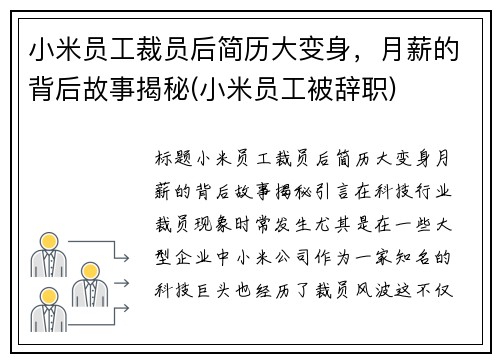 小米员工裁员后简历大变身，月薪的背后故事揭秘(小米员工被辞职)