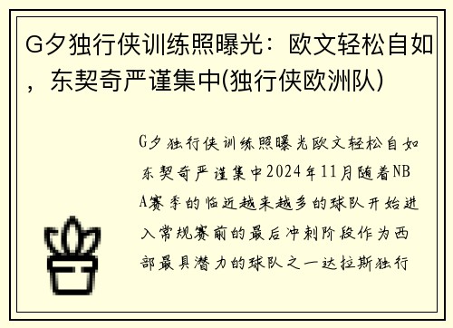 G夕独行侠训练照曝光：欧文轻松自如，东契奇严谨集中(独行侠欧洲队)