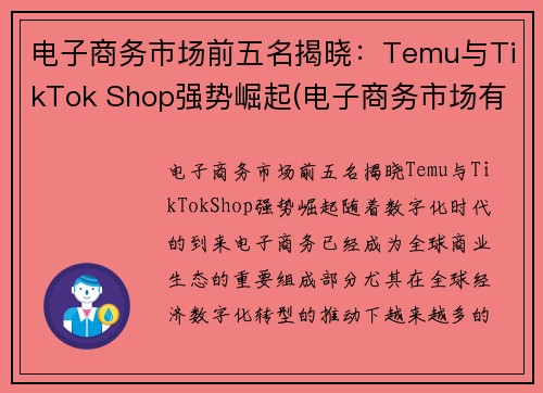 电子商务市场前五名揭晓：Temu与TikTok Shop强势崛起(电子商务市场有哪些)