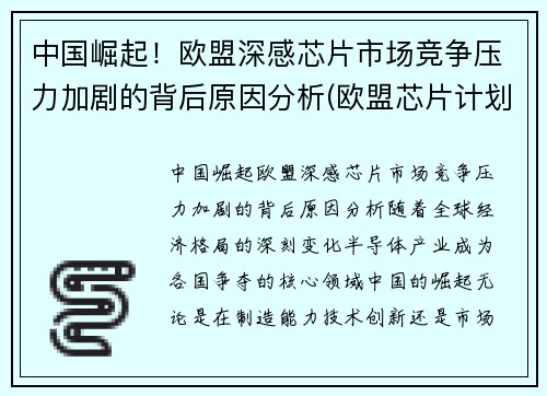 中国崛起！欧盟深感芯片市场竞争压力加剧的背后原因分析(欧盟芯片计划)