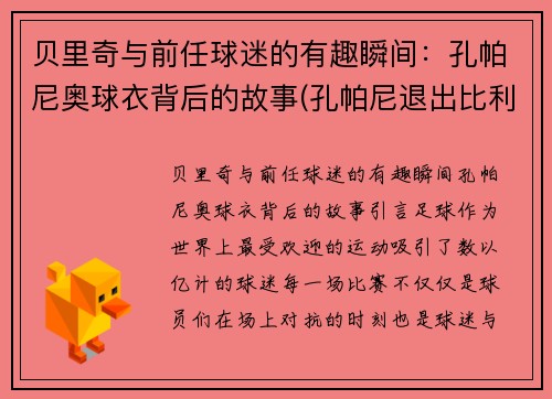 贝里奇与前任球迷的有趣瞬间：孔帕尼奥球衣背后的故事(孔帕尼退出比利时国家队)