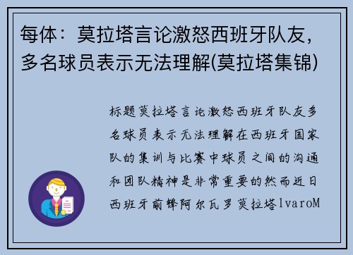每体：莫拉塔言论激怒西班牙队友，多名球员表示无法理解(莫拉塔集锦)